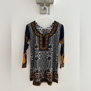 Elegant Black and Orange Patterned Kurti